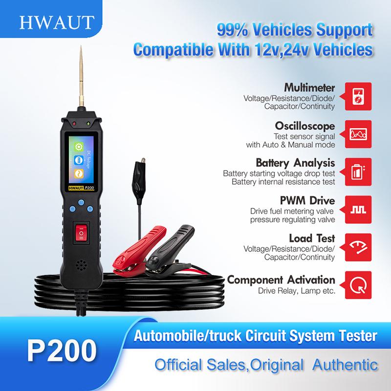 HWAUT P200 Kfz-Stromprüfer 12V/24V Power-Sonde-Kit Elektrisches System Diagnosewerkzeug AC/DC Spannungs- und Durchgangsprüfer
