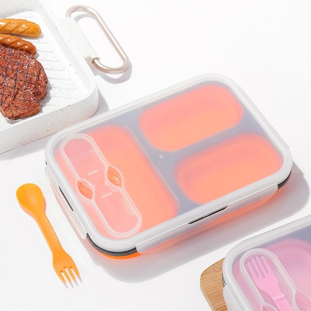 1350ml Microwaveable Silicone Lunch Box Rectangular Airtight Foldable Lunch Box with Spork with Lid Fresh Keeping