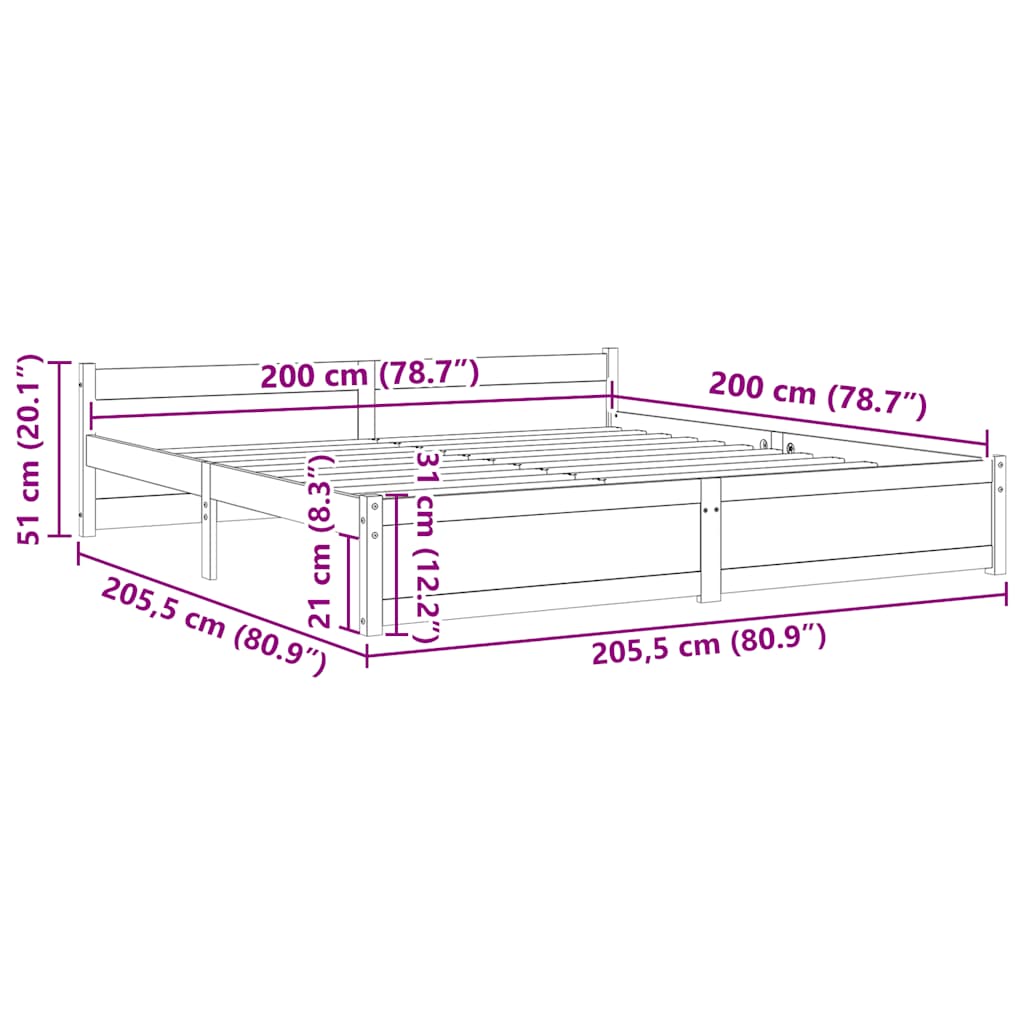 Solid Wood Bed Honey Brown 200x200 cm