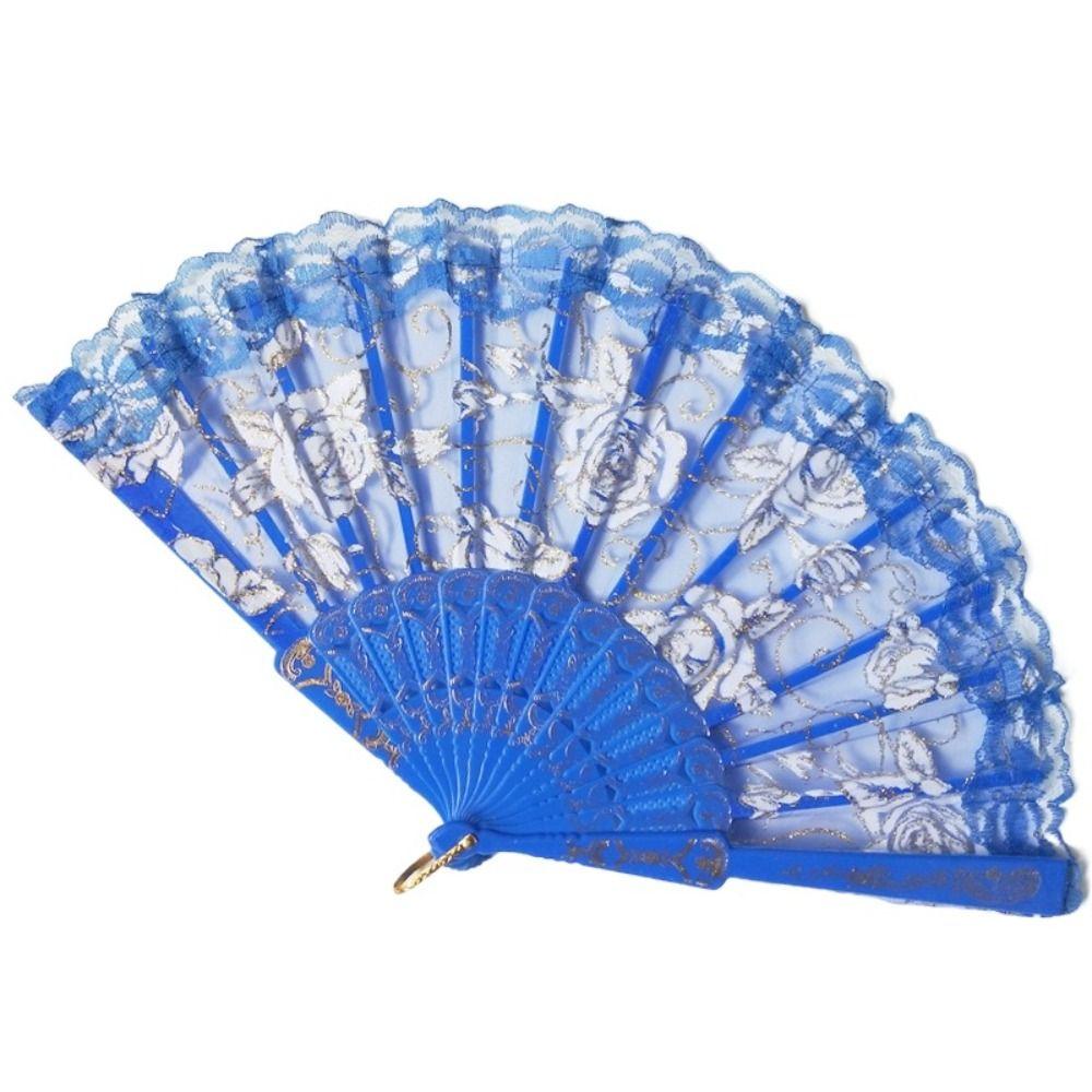 Handheld Ladies Lace Hand Fan Plastic Handle Dance Fan Ornaments Folding Fan  Summer