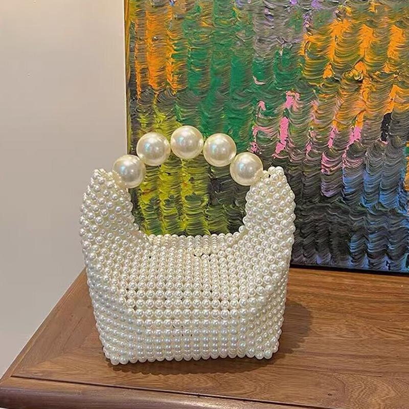 Yogodlns Handmade New Pearl Handbags For Women Fashion Trendy Portable Purse Party Shoulder Tote Bags