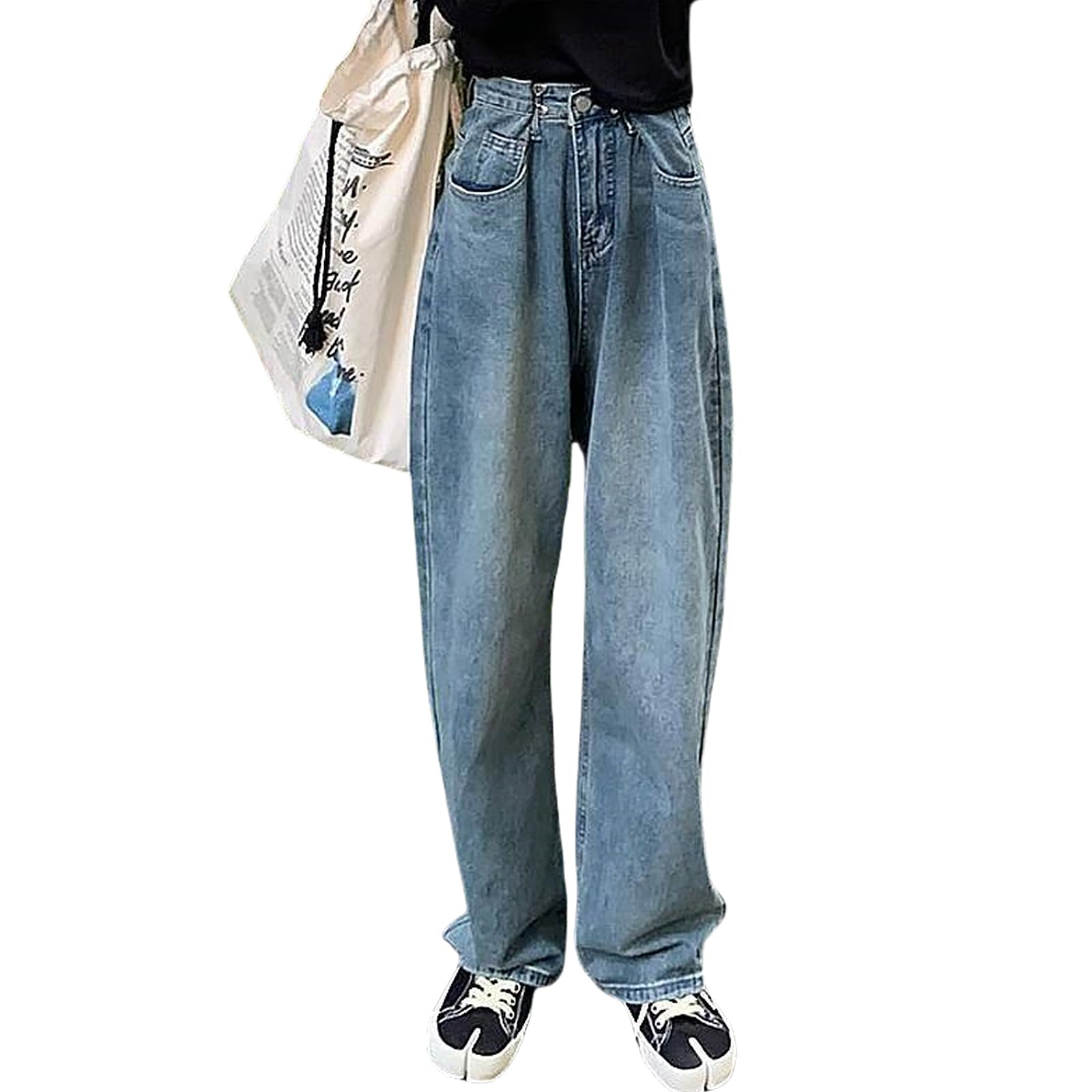 

TeMibery Лиричный Джинсовый Длинный Широкий Высокая Талия Свободный Большие Размеры Прямой Эластичный Однотонный Идеально для Зимы Женские Брюки, Брюки, Брюки, Посадка, синий