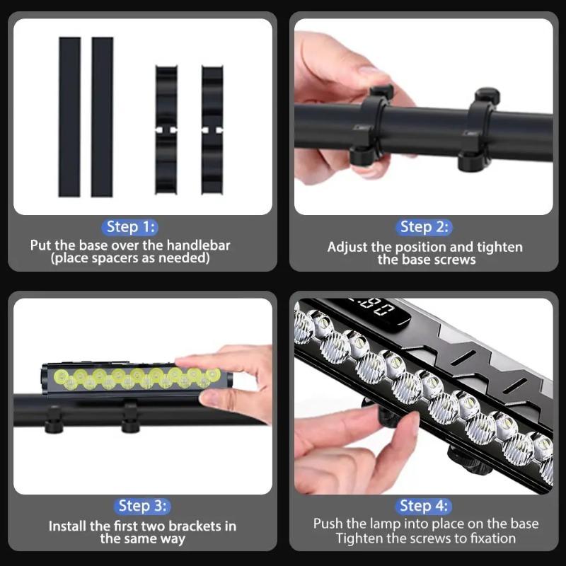 Luce per Bicicletta Anteriore 17 LED 25500 Lumen Luce Bici 10000mAh Torcia Impermeabile Ricarica USB Lampada per Ciclismo MTB Strada Accessori