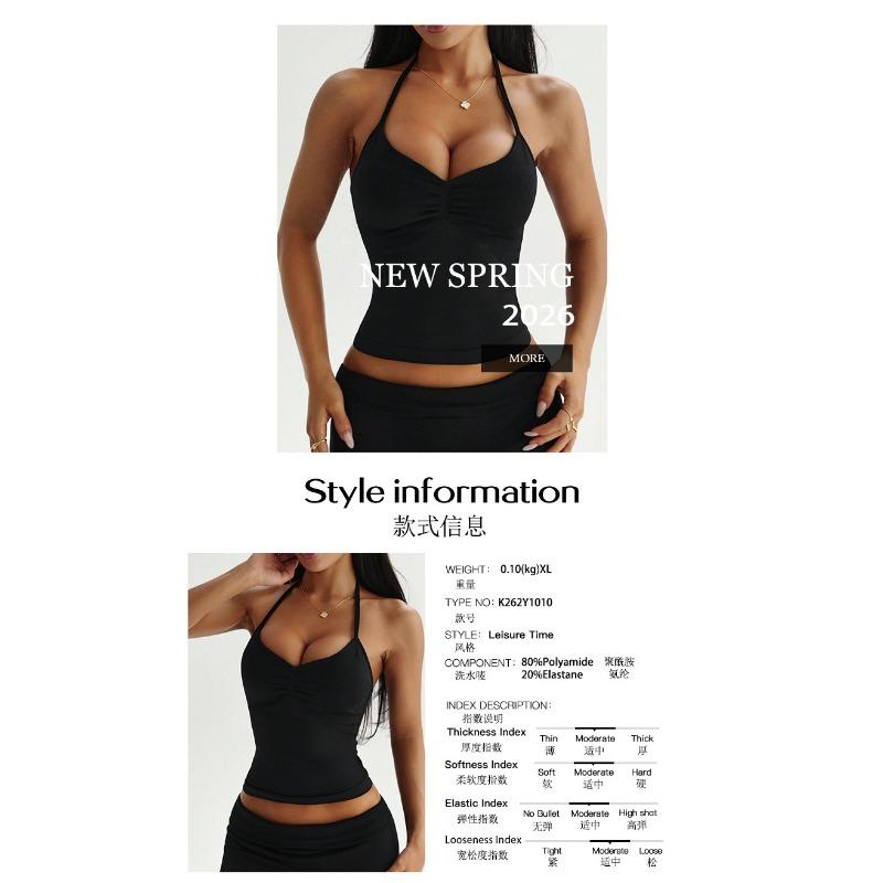 Damen Schwarz Neckholder Crop Top Raffung am Bustier Cami Top