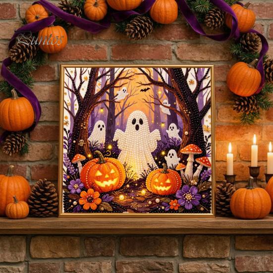 Handgefertigte Wanddekoration für Halloween, Perlen-Kunst-Set, Hexe Geist Malerei DIY Kürbis Diamant Gruseliges Bastelset für Erwachsene, Kreatives Feiertagsgeschenk für Liebhaber