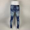 Trendy Blaue Distressed Ripped Skinny Jeans für Herren mit Farbdruck