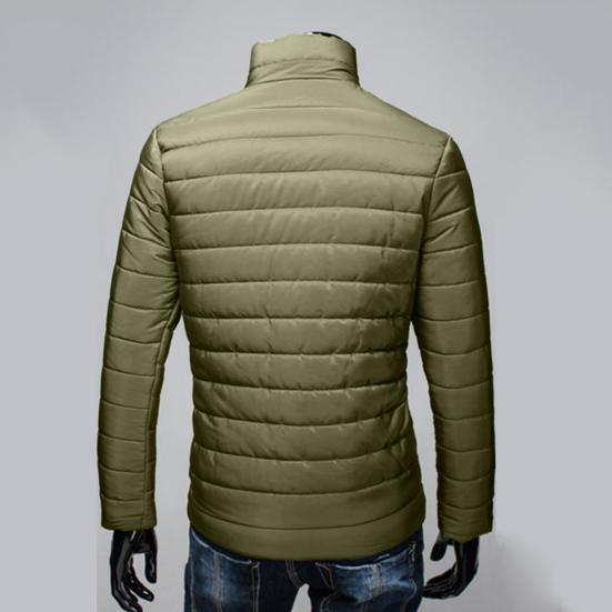 Pockets Zipper Closure Men Coat Autumn Winter Solid Color Stand Collar Puffer Jacket Outerwear