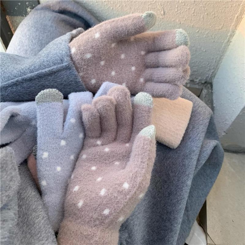 Adorable Knitted Wool Gloves with Touchscreen Functionality Warm Fleece-lined Cycling Gloves