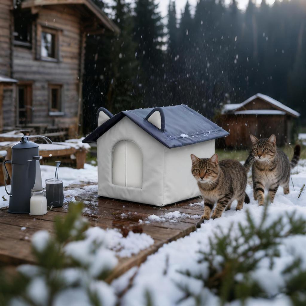 Casa de Gato para Exterior Inverno Isolada Cama de Dormir para Animal de Estimação Abandonado Caverna Aquecedora para Animais de Estimação Resistente ao Frio para Jardim Pátio Quintal