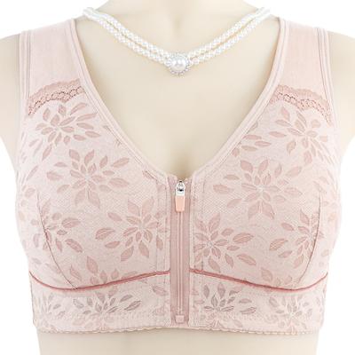 Soft Cotton Cup Front Zipper New Middle-aged and Elderly Underwear Women's Undershirt Lace Without Steel Ring Large Size Bra