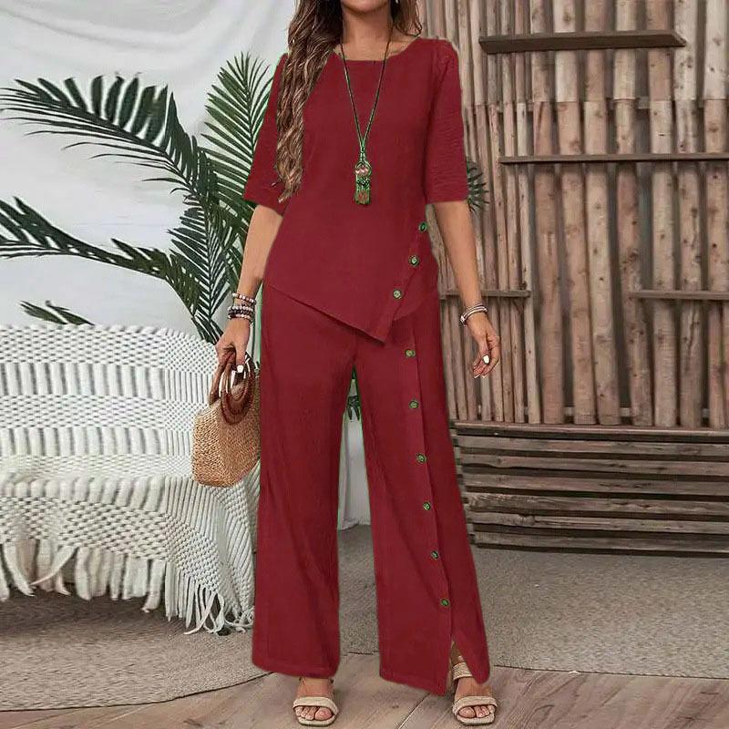Women's Asymmetrical Top and Wide Leg Pants Set