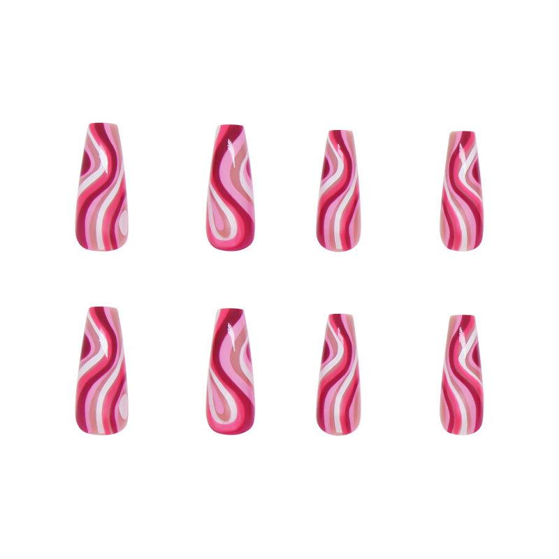 Artificial Nails European and American Rose Red Gradient Stripe Manicure, Ballet Nails, Wearable Nails, Removable Nails