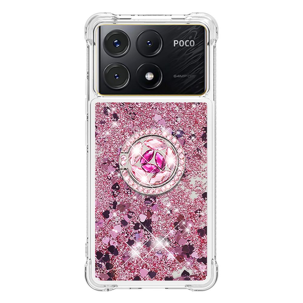 

For Xiaomi Poco X6 Pro 5G/Redmi K70E 5G TPU Case with Kickstand Quicksand Shockproof Cover Rose Gold/Hearts