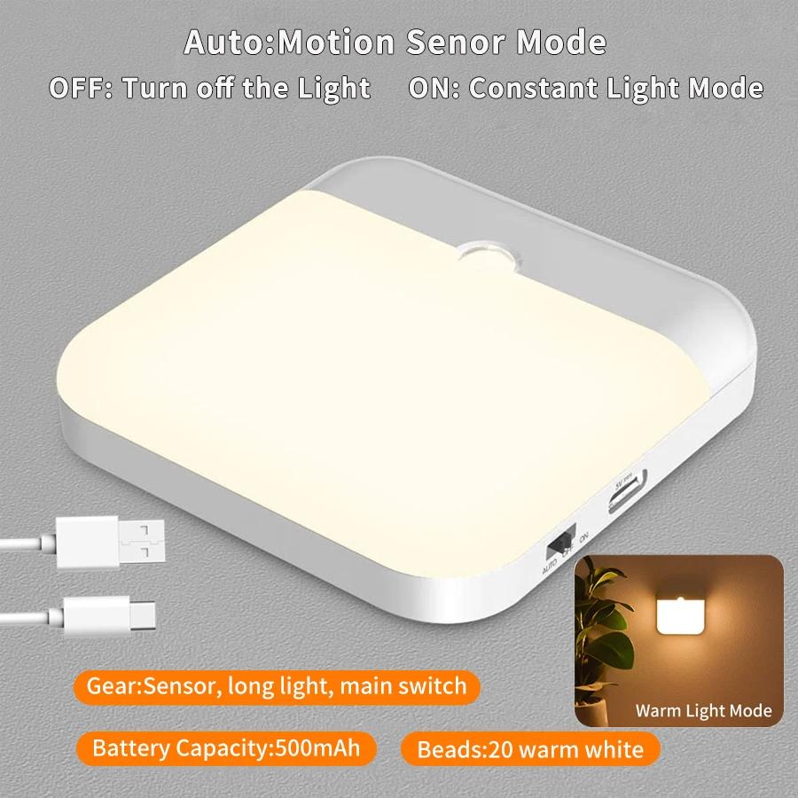 LED Motion Sensor Night Light Led Lamp With Switch Rechargeable Inductor Lights Room Decoration Stairs Closet Indoor Lighting