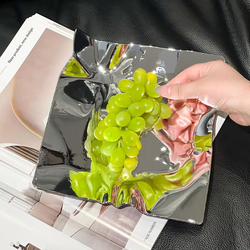 Einfache Welle Gemustertes Obstaufbewahrungstablett Modisches Heim Esstisch Aufbewahrungstablett Wohnzimmer Exquisites Dekotablett Geschenk