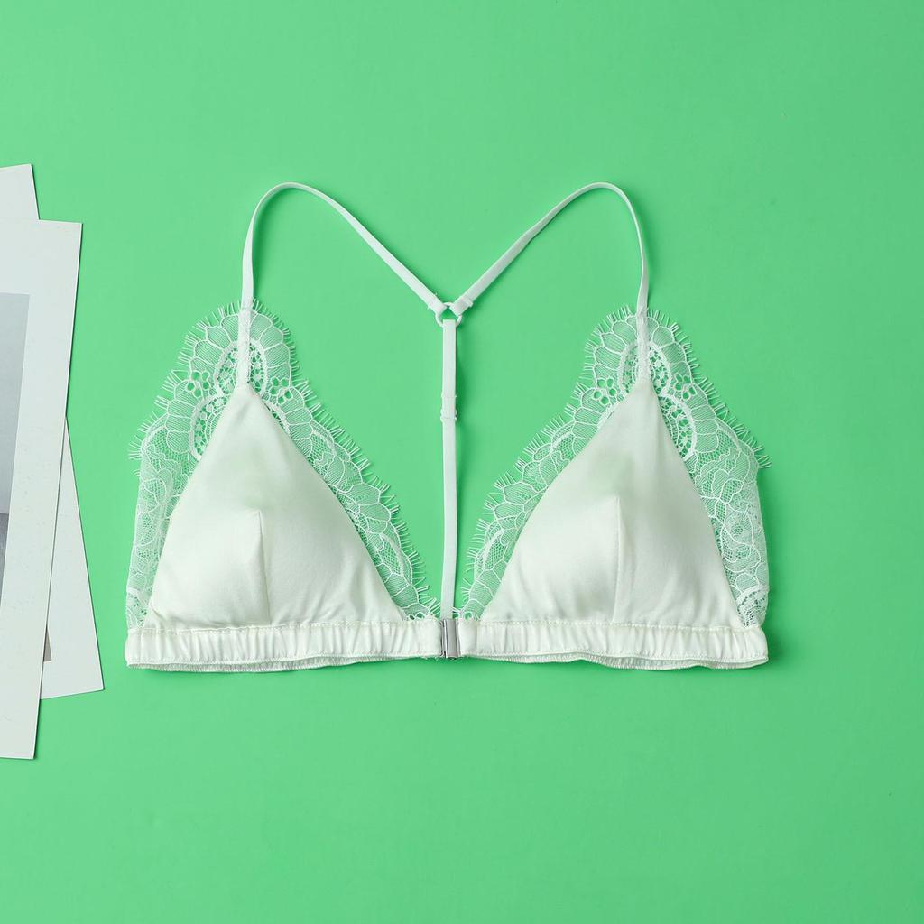 Women's Real Silk Satin Wireless Triangle Bra with Front Buckle and Beautiful Back Design