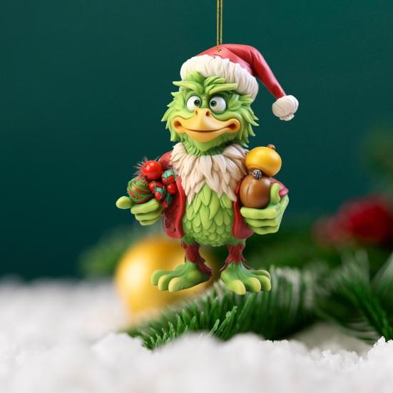 1/4Pcs Christmas Tree Decoration Cartoon Green Elf Hanging Ornaments Acrylic Flat Pendant Xmas Tree Accessories for Holiday Home Car Decor