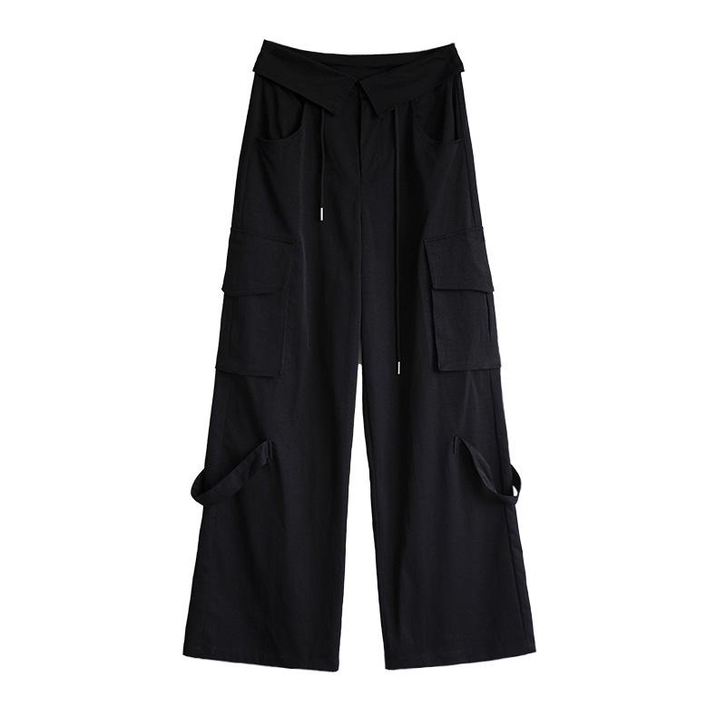 Women's 2025 Military Green Straight-Leg High Waist Cuffed Casual Pants