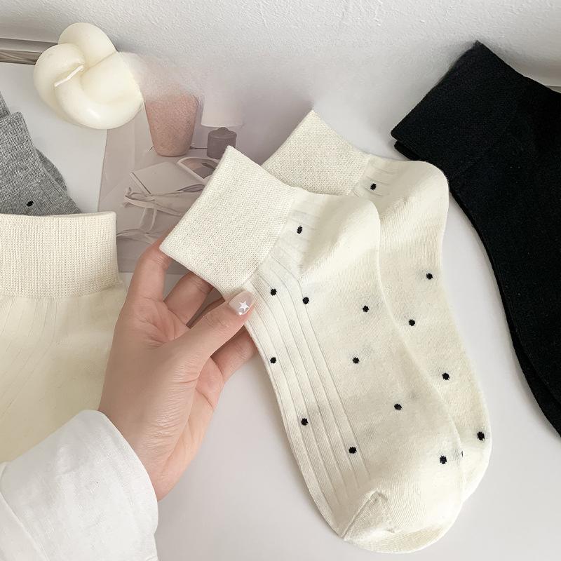 Solid-colored Cotton Socks, Women's Short Socks, Summer Trendy Polka Dot Women's Boneless Boat Socks