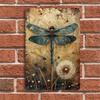 Metal Poster One Piece Premium Wall Art, Vintage Dragonfly Dandelion Decor for Living Room Bar Gift