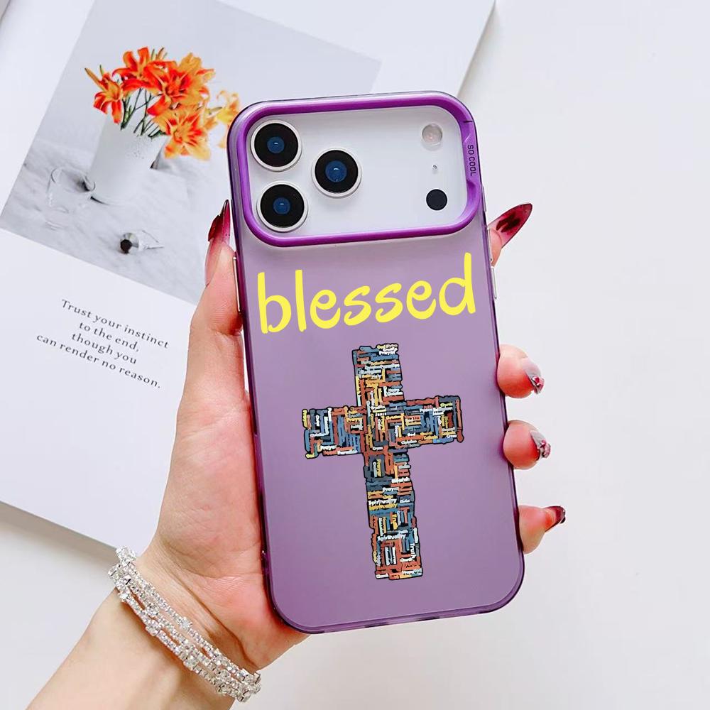 Fashion God Cross Phone Case For iPhone 17 16 15 14 13 12 11 Pro Max Air Matte Laser Aurora Shockproof Funda