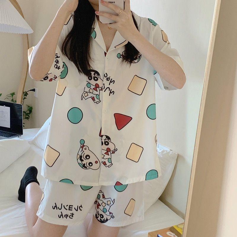 Pyjama en soie glacée pour femme en été à manches courtes, ample et luxueux, ensemble de vêtements de maison fins