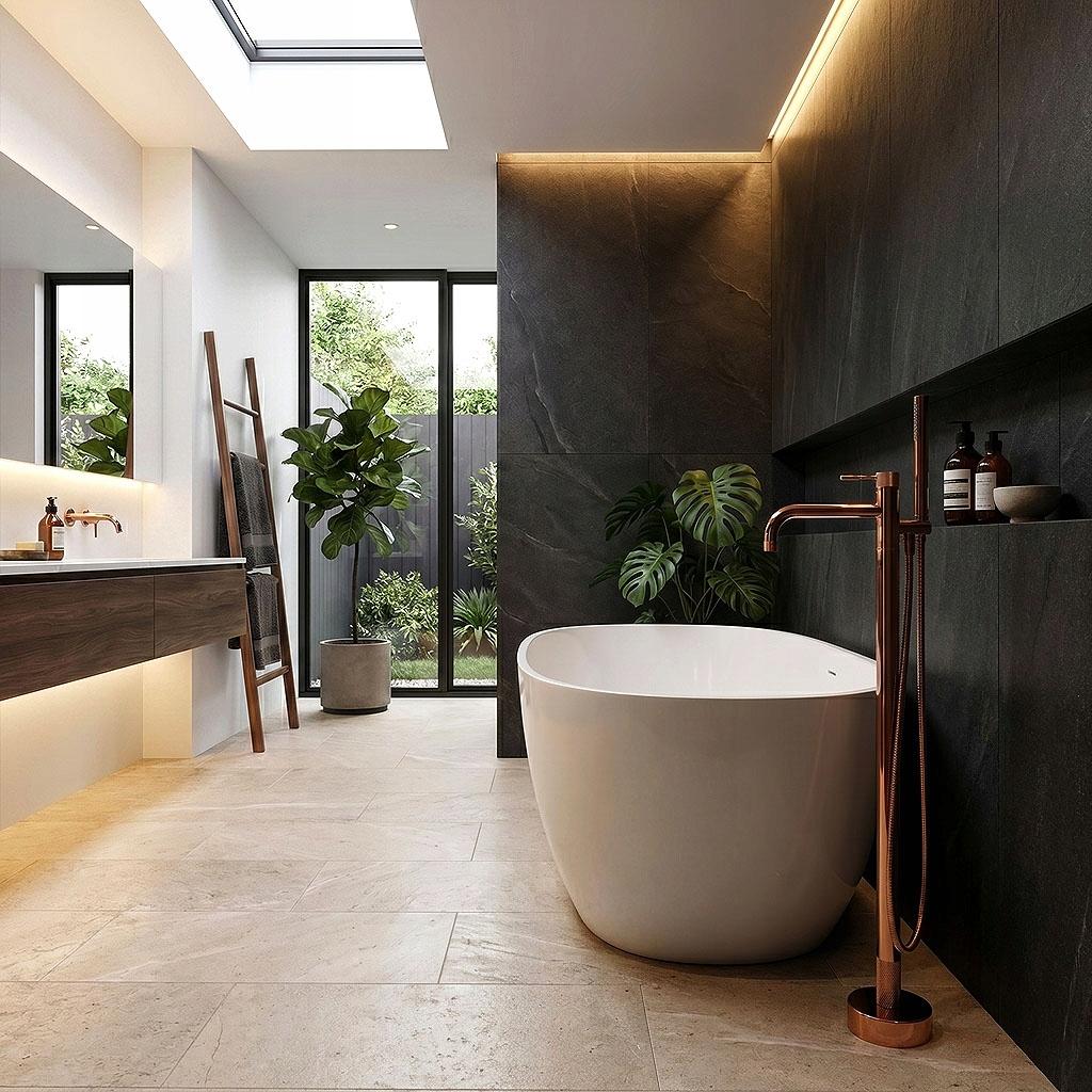 Venti Copper Glossy Floor-Mounted Quilted Bathtub Faucet