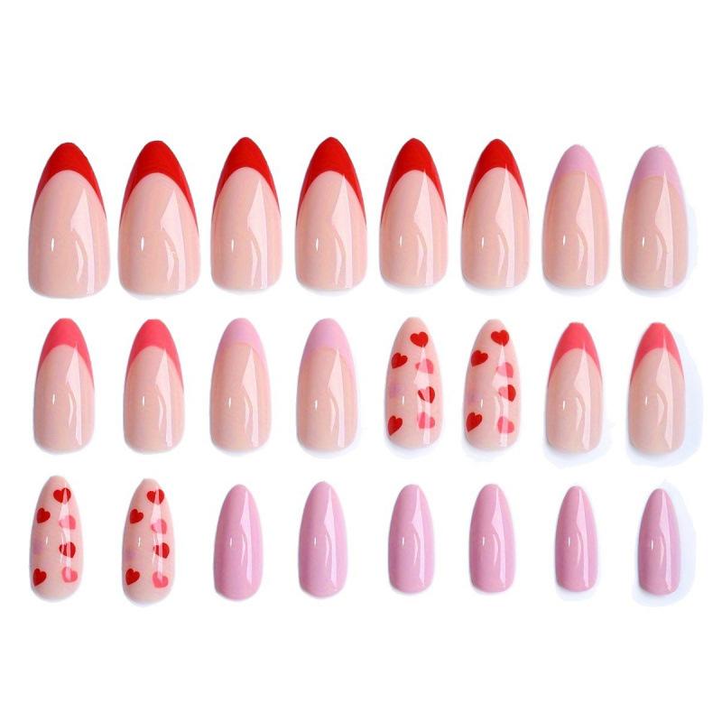 24 pieces of almond French boutique wearing nail simple love high-end nail art