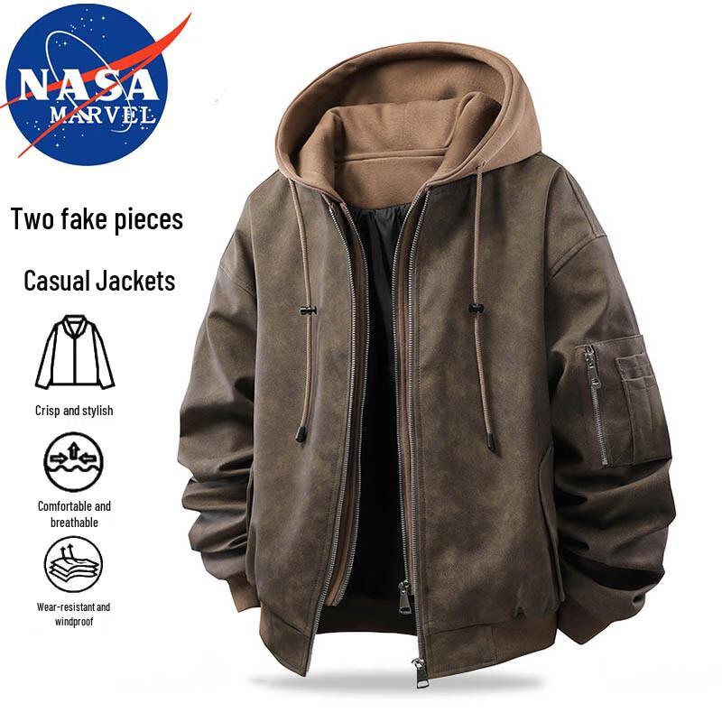 NASA MARVEL Men's Faux Two-Piece Hooded Casual Jacket