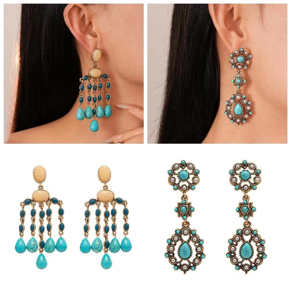 Turquoise Bohemian Turquoise Earrings Bohemia Style Earrings Pendant  Beach