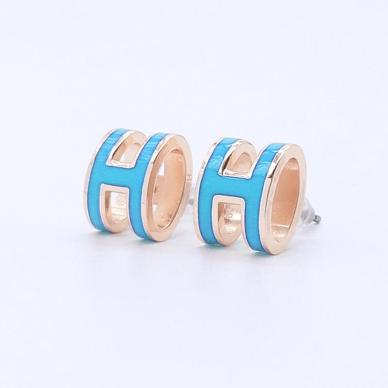 H Letter 3D Colorful Epoxy Enamel Stud Earrings - Small Titanium Steel Commuter Jewelry