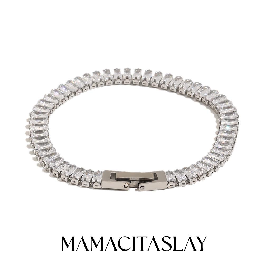 

MamacitaSlay 316L Stainless Steel Baguette Zircon Bracelet 18K Gold Plated Waterproof Jewelry For Women Trend Stackable Bracelet 16cm срібні білого кольору