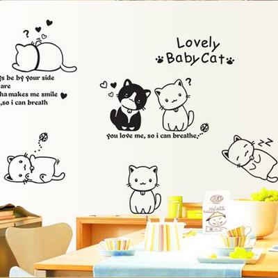Removable Cartoon Black Cat Wall Sticker for Living Room TV Background Kids Children Room Nursery Kindergarten Wall Decoration
