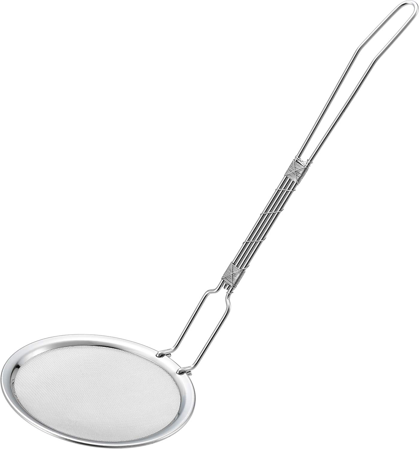 Yoshikawa x 8cm YJ2812 Japanese-made, 20.5cm (length) (diameter), hand-wound handle, skimmer,  Cooking Basics  series, Silver,