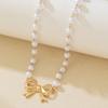 Elegant French Pearl Bow Choker Necklace for Women - Lightweight and Stylish