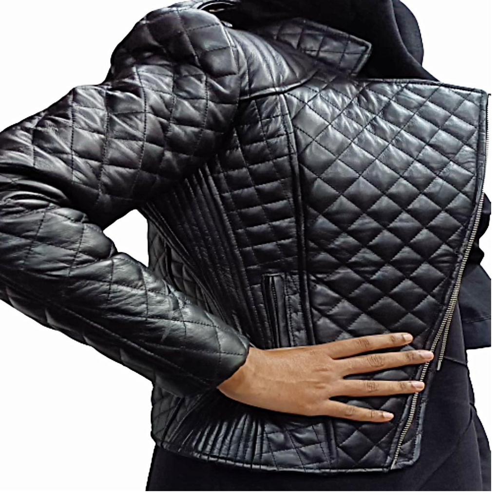Damen Schwarzes ECHTES Lammleder aus weichem Leder, gesteppte Bikerjacke, Motorradjacke, Moto-Jacke, Slim Fit, stilvolle ZIPPER-Jacke, Damenjacke, Ehefrau-Geschenk
