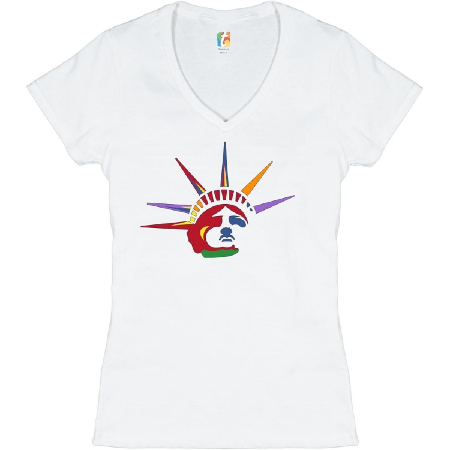 Lady Liberty Women s V-Neck T-Shirt New York Statue of Liberty 4th of July Tee XXXXXL белый