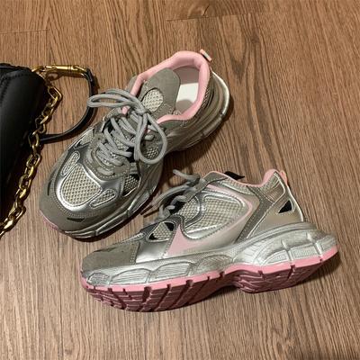 Thick-soled Heightening Dad Shoes Women's Silver Breathable Mesh Women's Shoes Lightweight Sports and Leisure Shoes Breathable Models