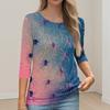 Women's Fashion Casual Round Neck 3/4 Sleeve Loose Printed T-Shirt Ladies Top
