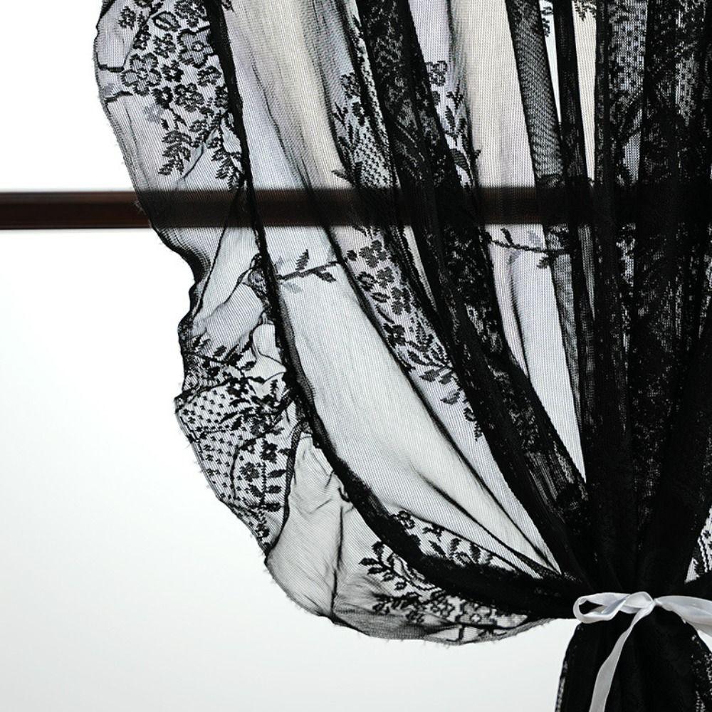 2 Pcs Dreamlike Ruffled Edge French Lace Floral Curtain Rustic Retro Gauze Curtain Embroidered Lace Sheer Curtain Door