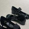New carved leather Mary Jane shoes women's one-word buckle belt thick heel single shoes small leather shoes ladyshoes