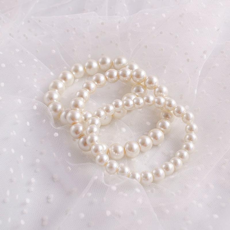 Elegant White Pearl Bracelet for Women, Classic Round Simulated Pearl Bangle, Dainty Wedding Bridal Jewelry, Gift for Mom, Mother's Day Gift