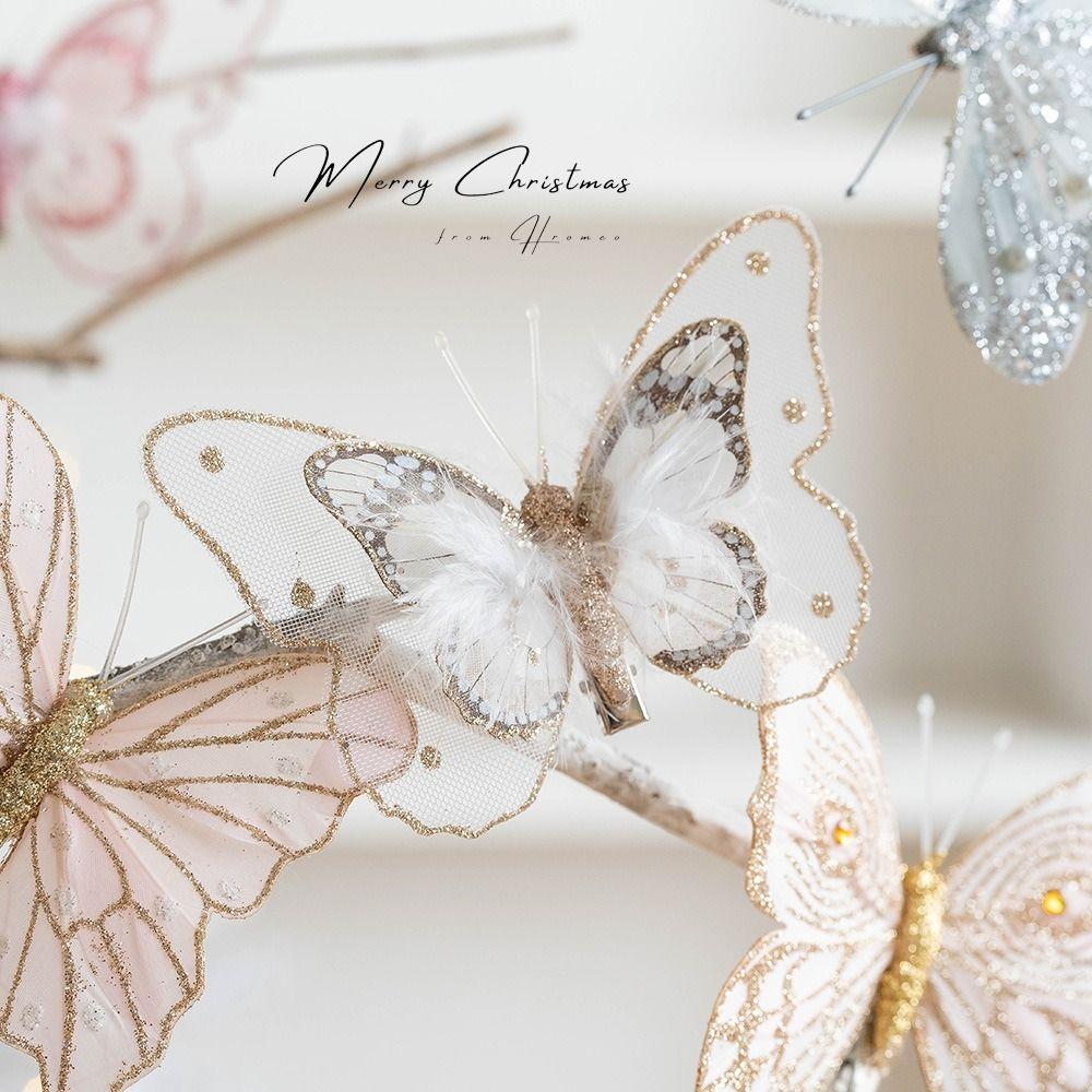 Plastová vánoční třpytivá motýlí přívěsek DIY vánoční stromek závěsná dekorace domácí vánoční výzdoba