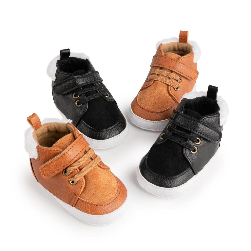 Winter Autumn Boys' Cozy Cotton Shoes - Solid Color, Plus Velvet, Soft Sole Baby Shoes