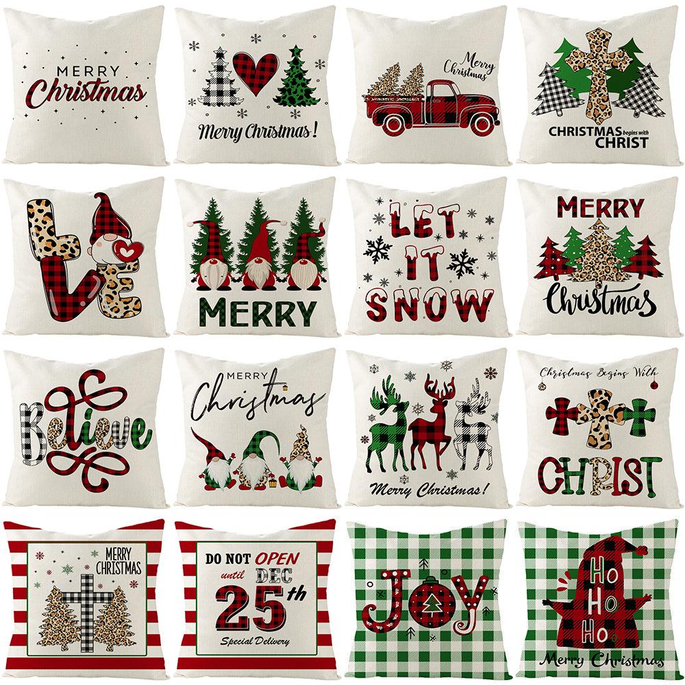 Christmas Pillow Case Polyester Red and Green Plaid Print Pillow Nordic Home Living Room Sofa Cushion