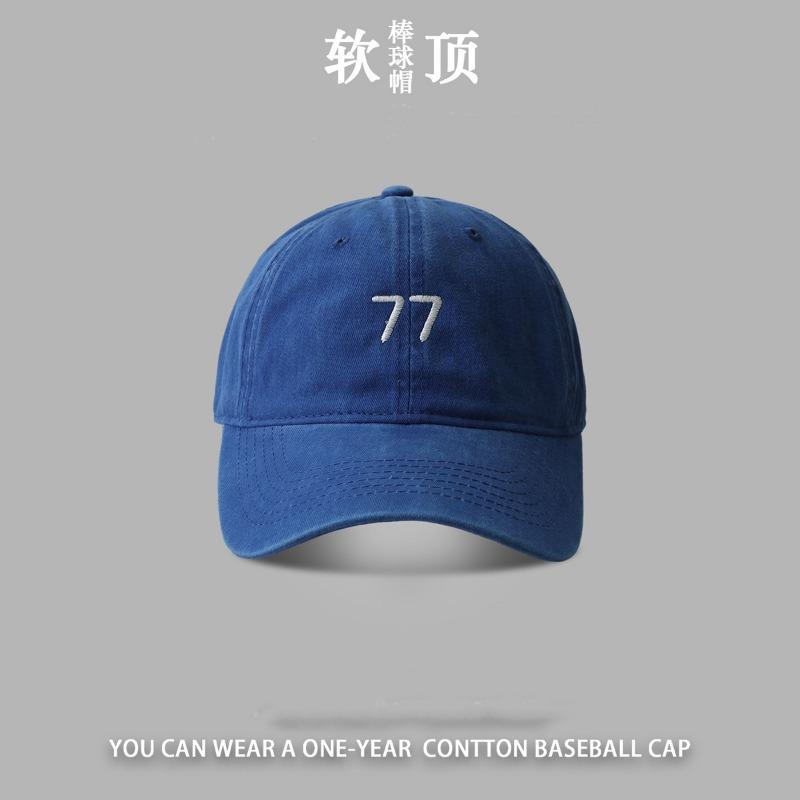 

Hat Women s Simple Fashion Washed 77 Embroidered Baseball Cap Men s Spring and Summer Visor Couple Versatile Cap Adjustable синий