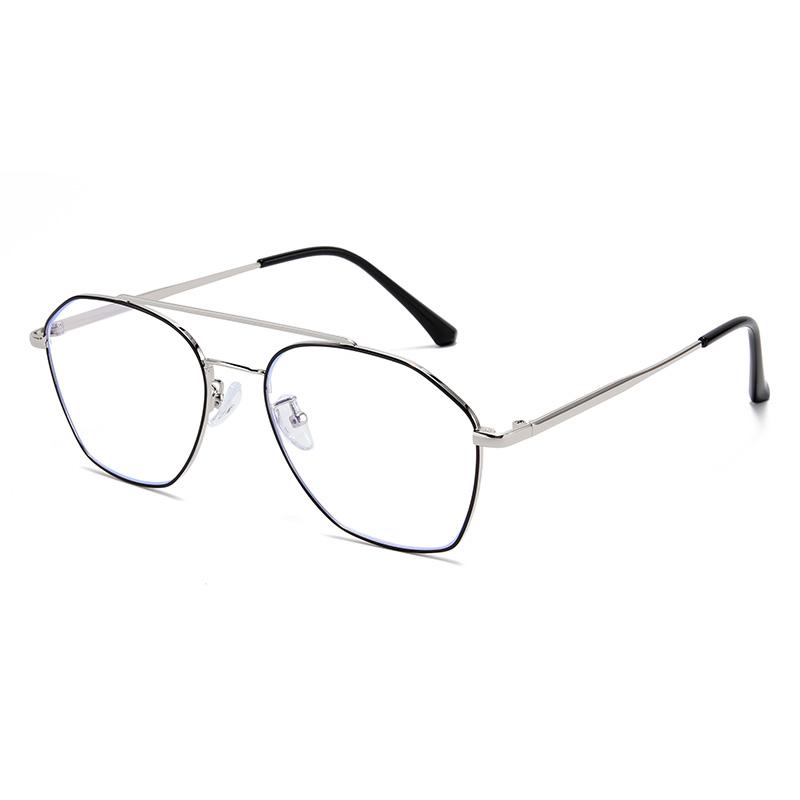 0 -0.5 -0.75 To -6.0 Double Beam Polygon Blue Light Blocking Myopia Glasses Metal Prescription Eyewear