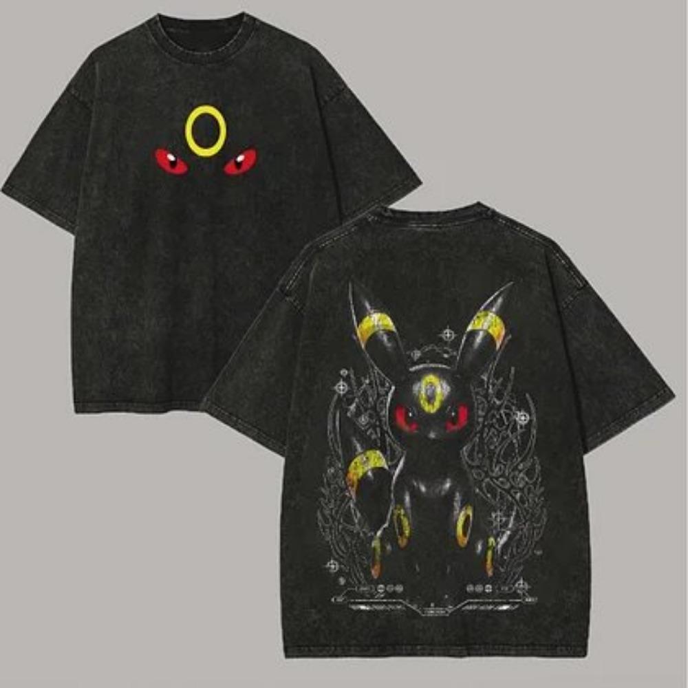 Pokemon Gengar Short Sleeve Tee Anime Washed Vintage Graphic T-Shirt Man Women Cosplay Casual Tops Streetwear