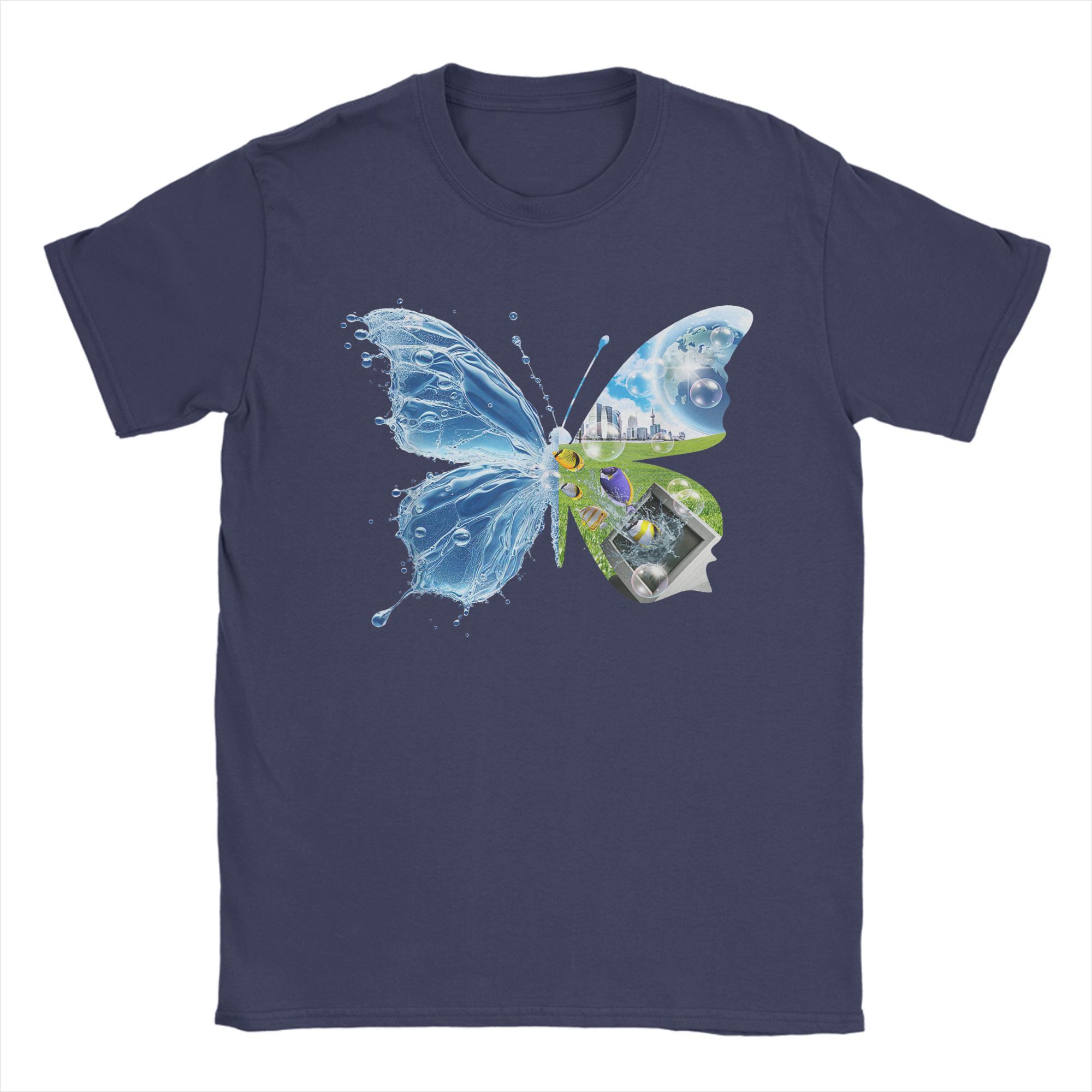 

Frutiger Aero Aesthetic Butterfly Computer Men T Shirts Humorous Tee Shirt Short Sleeve Crewneck T-Shirts Pure Cotton Clothes 4XL