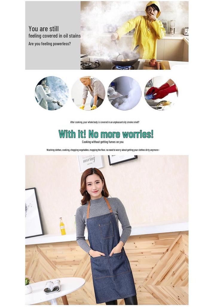 Nordic Labor Protection Denim Apron for Home and Kitchen Use - Adult Korean Style